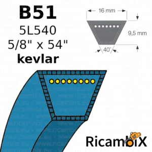 Cinghia trasmissione con rinforzi in kevlar  B51 | 5L540 | 5/8" x 54" - rif. orig. Columbia 754-0180