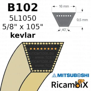 Cinghia trasmissione con rinforzi in kevlar Mitsuboshi B102 | 5L1050 | 5/8" x 105" - rif. orig. Universale 5L 1050 / 2669 La