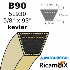 Cinghia trasmissione con rinforzi in kevlar Mitsuboshi B90 | 5L930 | 5/8" x 93" - rif. orig. Montgomery Ward 173420