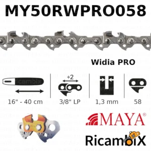 Catena Motosega MAYA Widia PRO MY50RWPRO058 | 16" - 40 cm | 3/8" basso profilo x 1.3 mm | 58 maglie