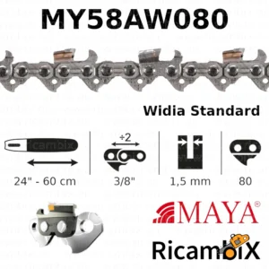 Catena Motosega MAYA Widia Standard MY58AW080 | 24" - 60 cm | 3/8" x 1.5 mm | 80 maglie