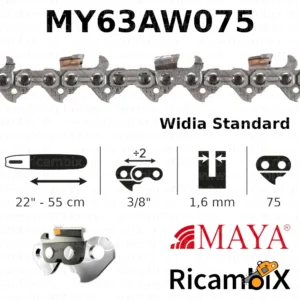 Catena Motosega MAYA Widia Standard MY63AW075 | 22" - 55 cm | 3/8" x 1.6 mm | 75 maglie