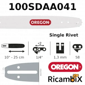 Barra Motosega OREGON Single Rivet 100SDAA041 | 10" - 25 cm | 1/4" x 1.3 mm | 58 maglie