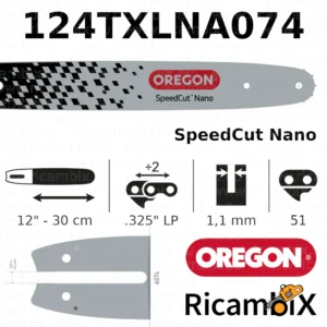 Barra Motosega OREGON SpeedCut Nano 124TXLNA074 | 12" - 30 cm | .325" nano x 1.1 mm | 51 maglie