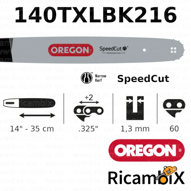 Barra Motosega OREGON SpeedCut 140TXLBK216 | 14" - 35 cm | .325" x 1.3 mm | 60 maglie