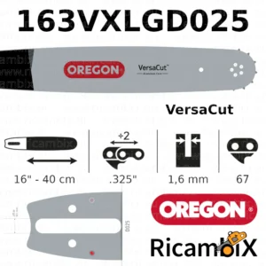 Barra Motosega OREGON VersaCut 163VXLGD025 | 16" - 40 cm | .325" x 1.6 mm | 67 maglie
