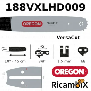 Barra Motosega OREGON VersaCut 188VXLHD009 | 18" - 45 cm | 3/8" x 1.5 mm | 68 maglie
