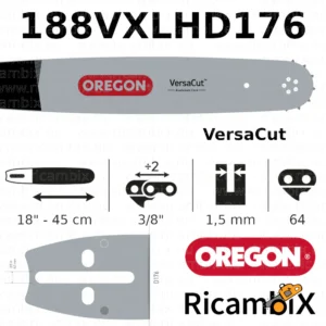 Barra Motosega OREGON VersaCut 188VXLHD176 | 18" - 45 cm | 3/8" x 1.5 mm | 64 maglie