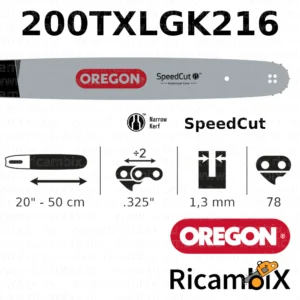 Barra Motosega OREGON SpeedCut 200TXLGK216 | 20" - 50 cm | .325" x 1.3 mm | 78 maglie
