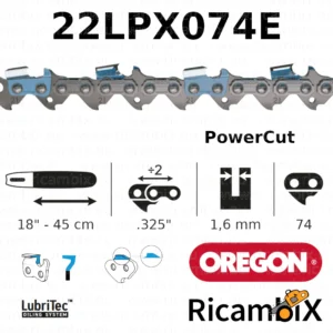 Catena Motosega OREGON PowerCut 22LPX074E | 18" - 45 cm | .325" x 1.6 mm | 74 maglie