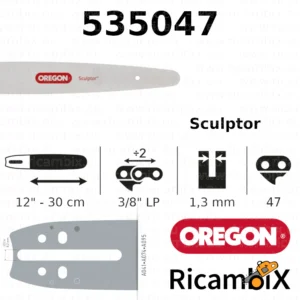 Barra Motosega OREGON Sculptor 535047 | 12" - 30 cm | 3/8" basso profilo x 1.3 mm | 47 maglie