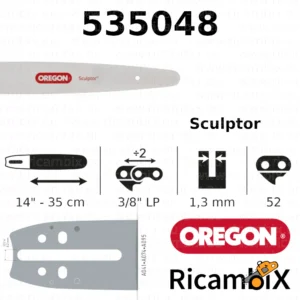 Barra Motosega OREGON Sculptor 535048 | 14" - 35 cm | 3/8" basso profilo x 1.3 mm | 52 maglie