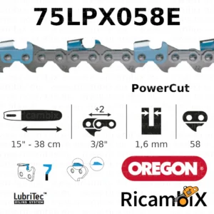 Catena Motosega OREGON PowerCut 75LPX058E | 15" - 38 cm | 3/8" x 1.6 mm | 58 maglie