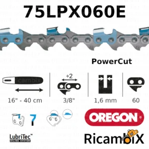 Catena Motosega OREGON PowerCut 75LPX060E | 16" - 40 cm | 3/8" x 1.6 mm | 60 maglie