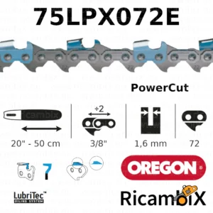 Catena Motosega OREGON PowerCut 75LPX072E | 20" - 50 cm | 3/8" x 1.6 mm | 72 maglie
