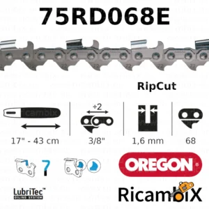 Catena Motosega OREGON RipCut 75RD068E | 17" - 43 cm | 3/8" x 1.6 mm | 68 maglie