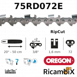 Catena Motosega OREGON RipCut 75RD072E | 20" - 50 cm | 3/8" x 1.6 mm | 72 maglie