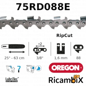 Catena Motosega OREGON RipCut 75RD088E | 25" - 63 cm | 3/8" x 1.6 mm | 88 maglie