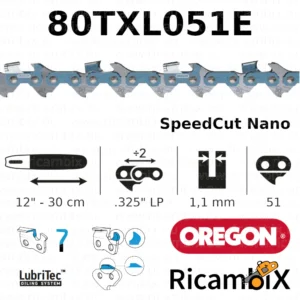 Catena Motosega OREGON SpeedCut Nano 80TXL051E | 12" - 30 cm | .325" nano x 1.1 mm | 51 maglie