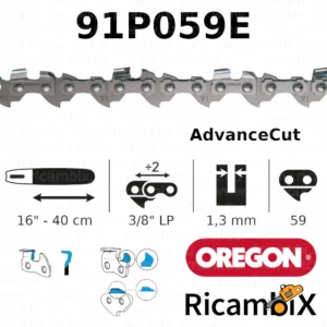 Catena Motosega OREGON AdvanceCut 91P059E | 16" - 40 cm | 3/8" basso profilo x 1.3 mm | 59 maglie