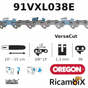 Catena Motosega OREGON VersaCut 91VXL038E | 10" - 25 cm | 3/8" basso profilo x 1.3 mm | 38 maglie