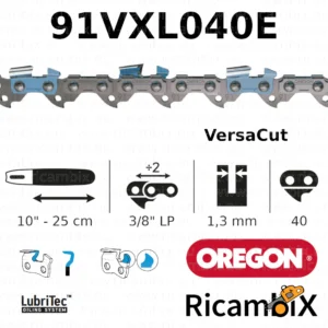Catena Motosega OREGON VersaCut 91VXL040E | 10" - 25 cm | 3/8" basso profilo x 1.3 mm | 40 maglie