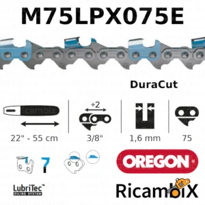 Catena Motosega OREGON DuraCut M75LPX075E | 22" - 55 cm | 3/8" x 1.6 mm | 75 maglie