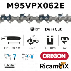Catena Motosega OREGON DuraCut M95VPX062E | 15" - 38 cm|16" - 40 cm | .325" narrow kerf x 1.3 mm | 62 maglie