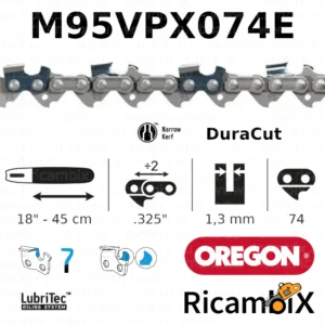 Catena Motosega OREGON DuraCut M95VPX074E | 18" - 45 cm | .325" narrow kerf x 1.3 mm | 74 maglie